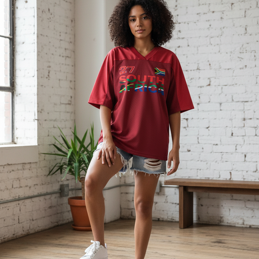 South African Flag-Themed Graphic Mesh V-Neck Unisex Soccer Jersey