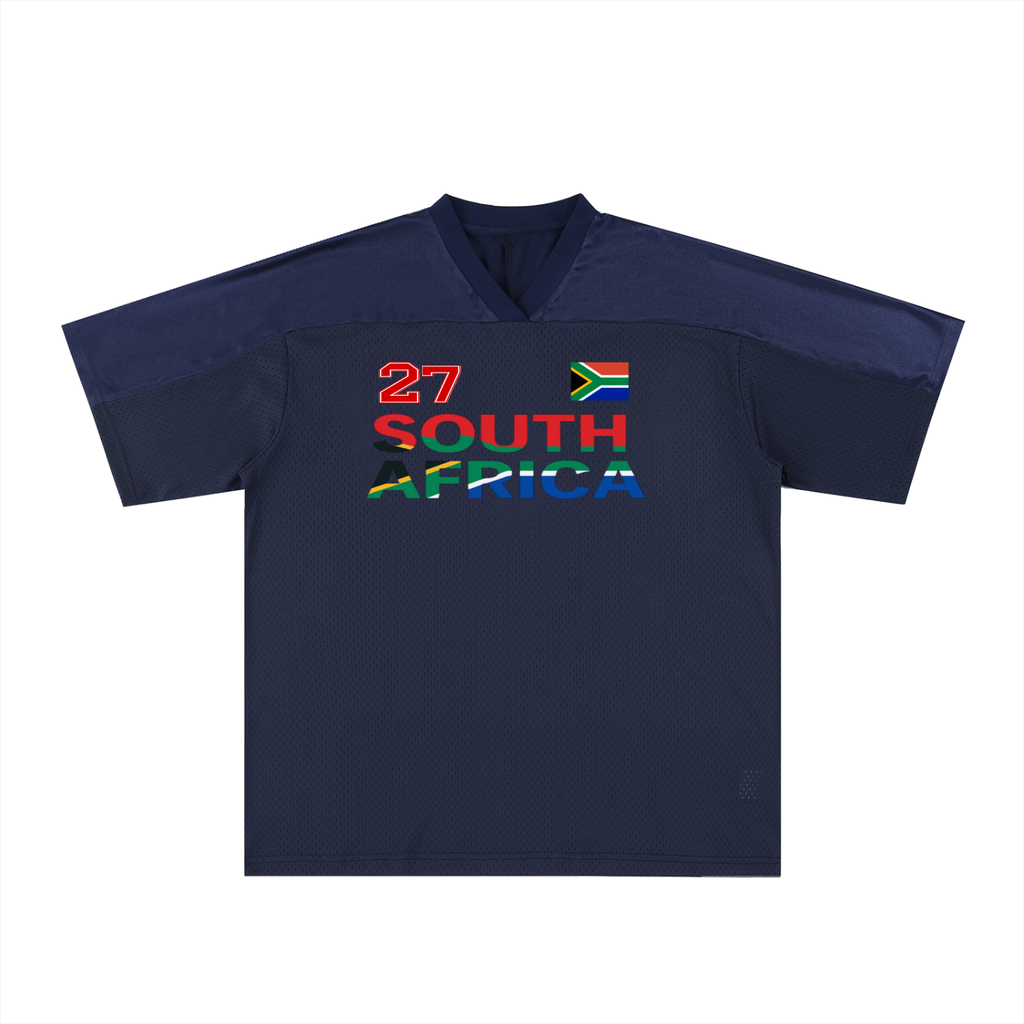South African Flag-Themed Graphic Mesh V-Neck Unisex Soccer Jersey