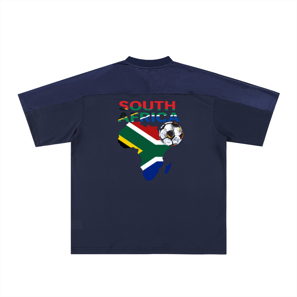 South African Flag-Themed Graphic Mesh V-Neck Unisex Soccer Jersey