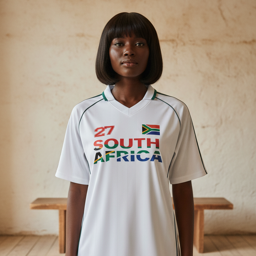 South African Flag Themed Graphic  Stripe Collared Soccer Jersey