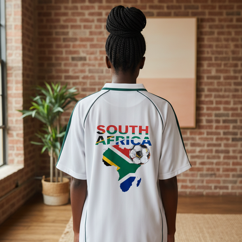 South African Flag Themed Graphic  Stripe Collared Soccer Jersey
