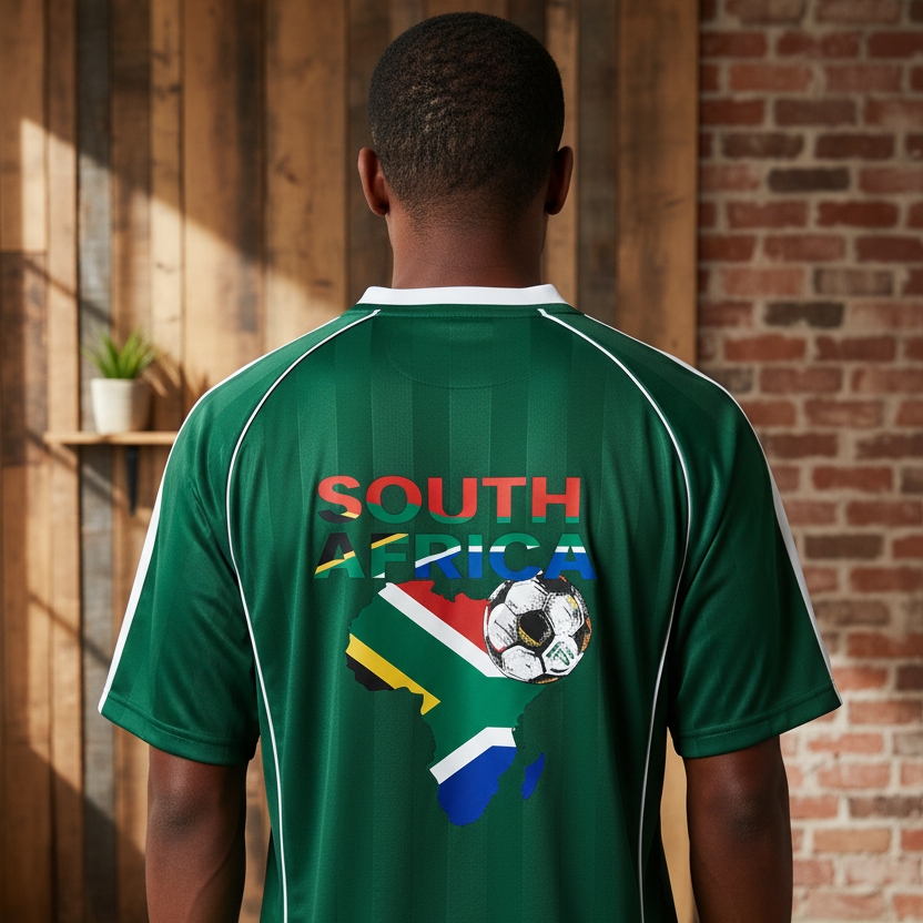 South African Flag Themed Graphic  Stripe Collared Soccer Jersey