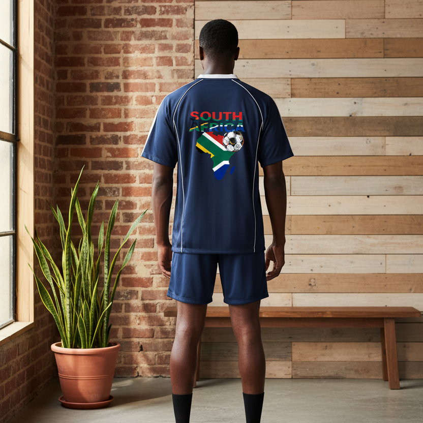 South African Flag Themed Graphic  Stripe Collared Soccer Jersey