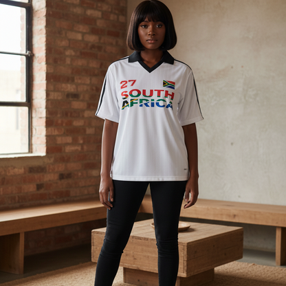 South African Flag Themed Graphic Collar Striped Soccer Jersey