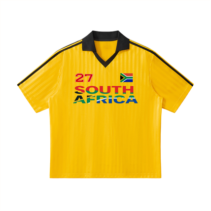 South African Flag Themed Graphic Collar Striped Soccer Jersey