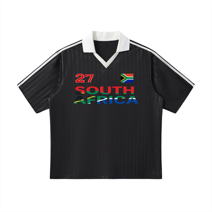 South African Flag Themed Graphic Collar Striped Soccer Jersey