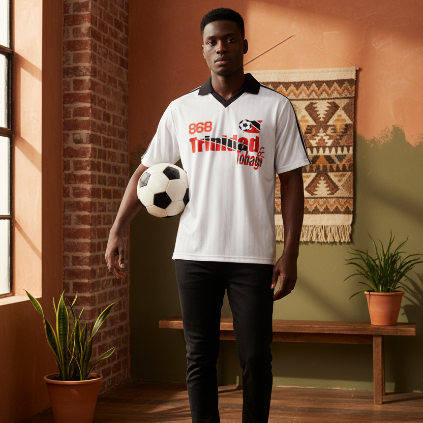 Trinidad Flag Themed Contrast Collar Striped Soccer Unisex Jersey