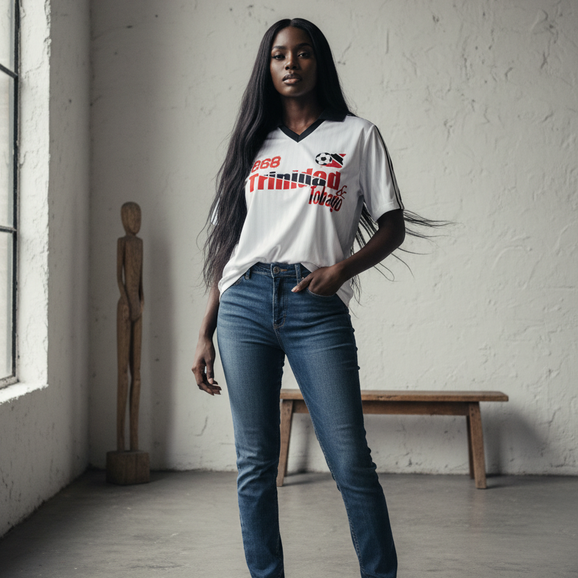 Trinidad Flag Themed Contrast Collar Striped Soccer Unisex Jersey