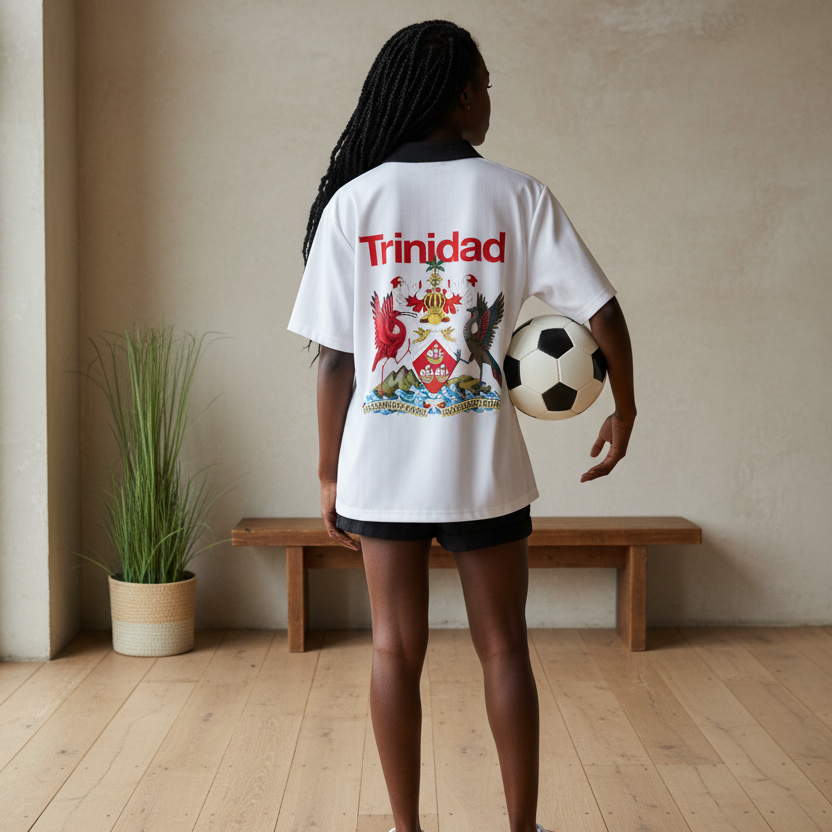 Trinidad Flag Themed Contrast Collar Striped Soccer Unisex Jersey