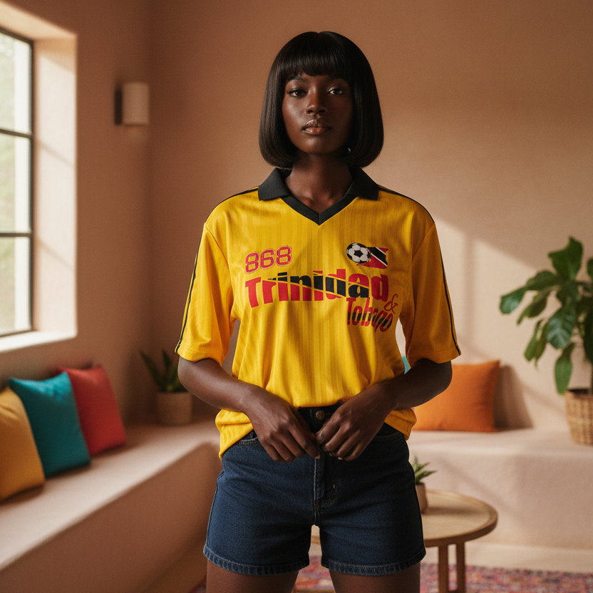 Trinidad Flag Themed Contrast Collar Striped Soccer Unisex Jersey