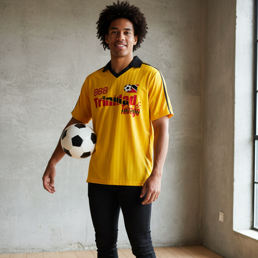 Trinidad Flag Themed Contrast Collar Striped Soccer Unisex Jersey