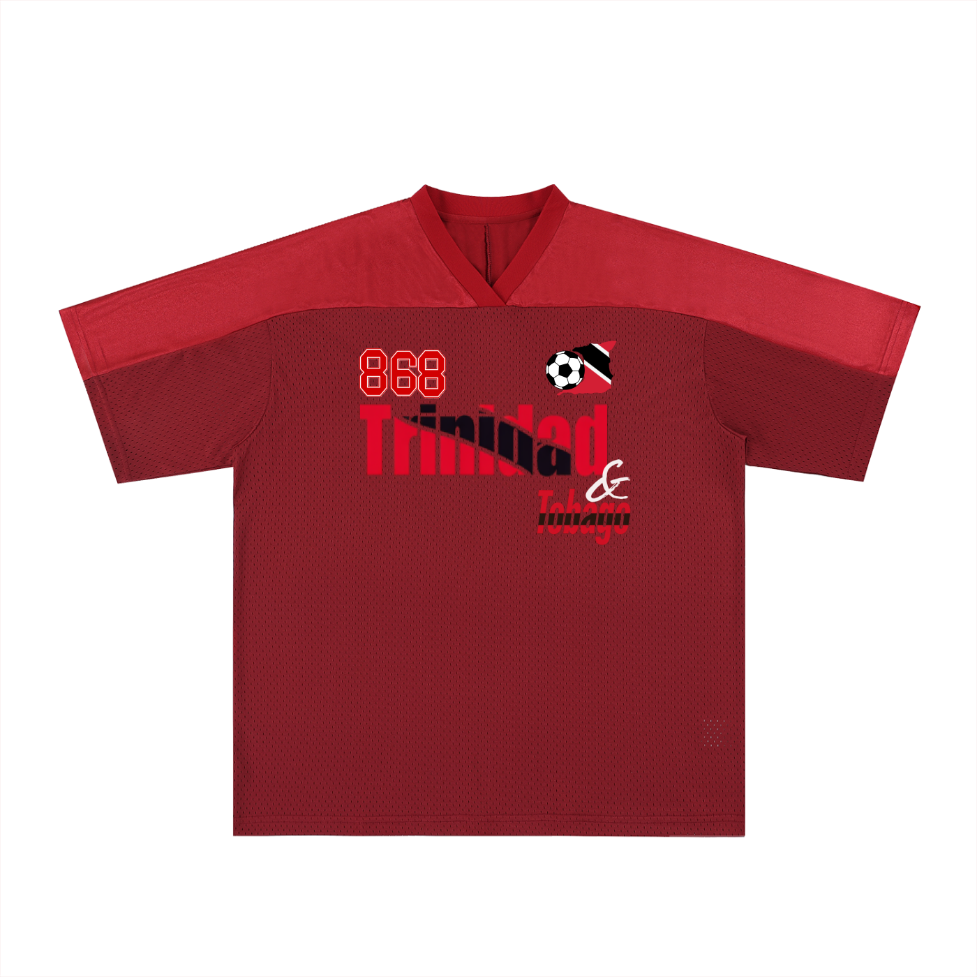 Trinidad Flag Themed Oversized Mesh V-Neck Unisex Soccer Jersey