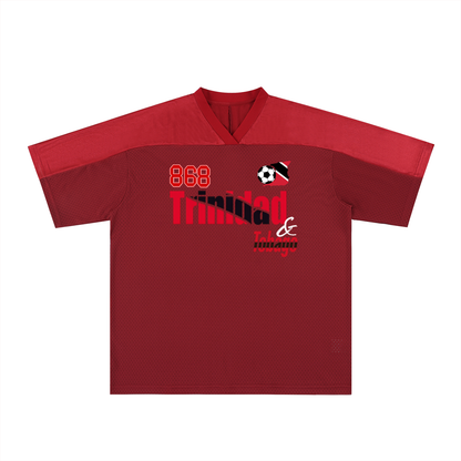 Trinidad Flag Themed Oversized Mesh V-Neck Unisex Soccer Jersey
