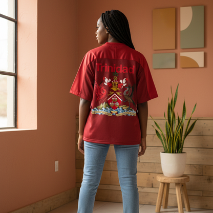 Trinidad Flag Themed Oversized Mesh V-Neck Unisex Soccer Jersey
