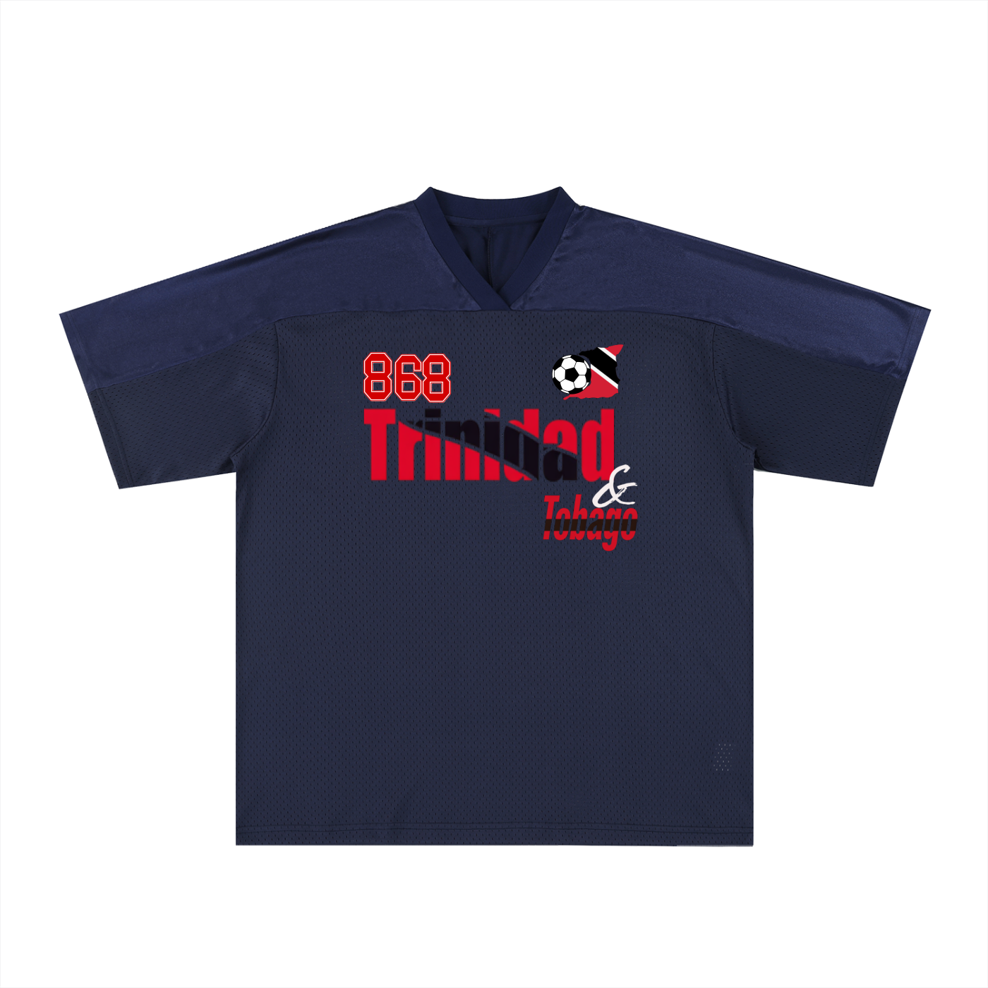 Trinidad Flag Themed Oversized Mesh V-Neck Unisex Soccer Jersey