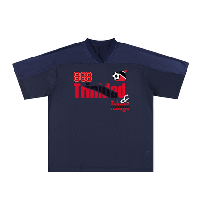 Trinidad Flag Themed Oversized Mesh V-Neck Unisex Soccer Jersey