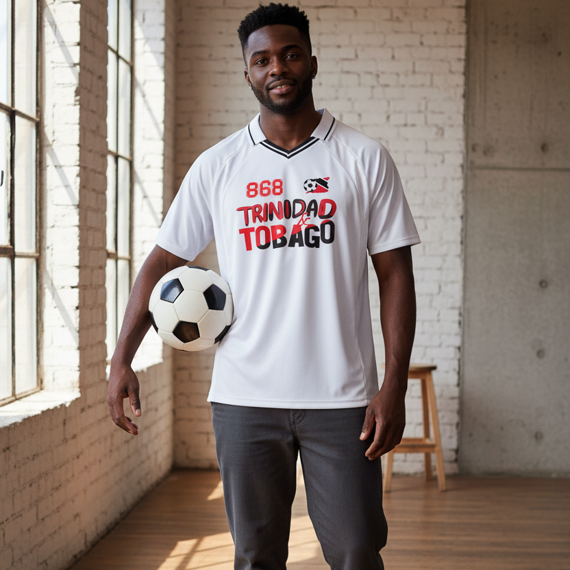 Unisex Trinidad Flag Themed Graphic Striped V-Neck Soccer Jersey