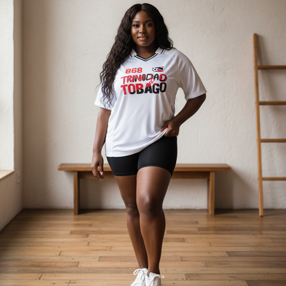 Unisex Trinidad Flag Themed Graphic Striped V-Neck Soccer Jersey