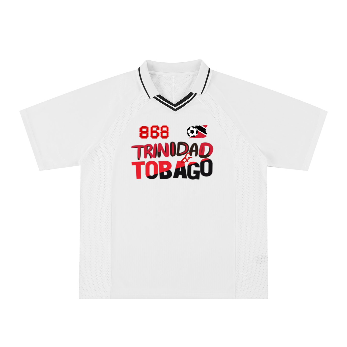 Unisex Trinidad Flag Themed Graphic Striped V-Neck Soccer Jersey