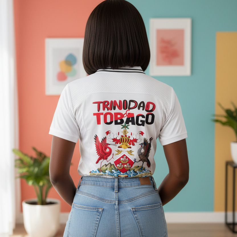 Unisex Trinidad Flag Themed Graphic Striped V-Neck Soccer Jersey