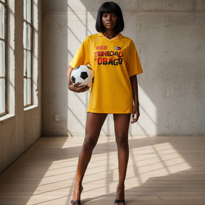 Unisex Trinidad Flag Themed Graphic Striped V-Neck Soccer Jersey