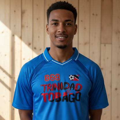 Unisex Trinidad Flag Themed Graphic Striped V-Neck Soccer Jersey