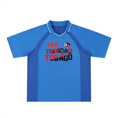 Unisex Trinidad Flag Themed Graphic Striped V-Neck Soccer Jersey