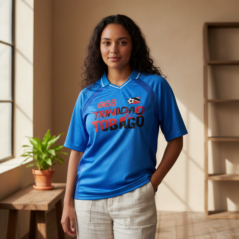 Unisex Trinidad Flag Themed Graphic Striped V-Neck Soccer Jersey