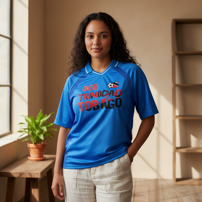 Unisex Trinidad Flag Themed Graphic Striped V-Neck Soccer Jersey