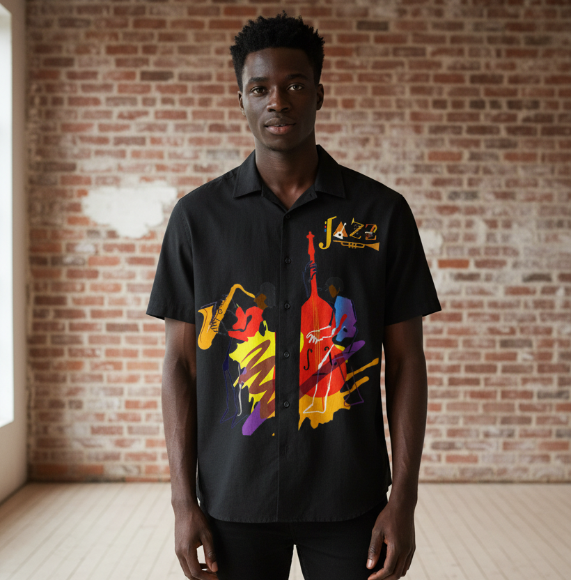 Jazz Musician Art Themed Unisex Boxy Short Sleeve Shirt