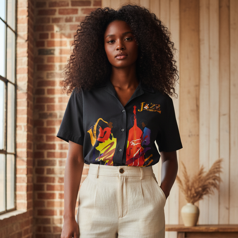 Jazz Musician Art Themed Unisex Boxy Short Sleeve Shirt