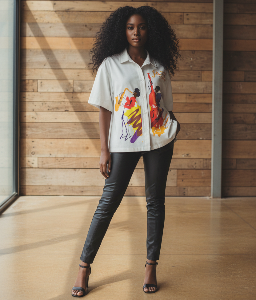 Jazz Musician Art Themed Unisex Boxy Short Sleeve Shirt
