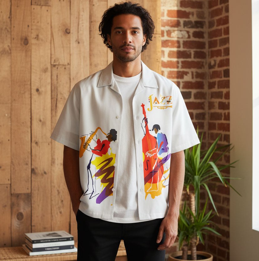 Jazz Musician Art Themed Unisex Boxy Short Sleeve Shirt