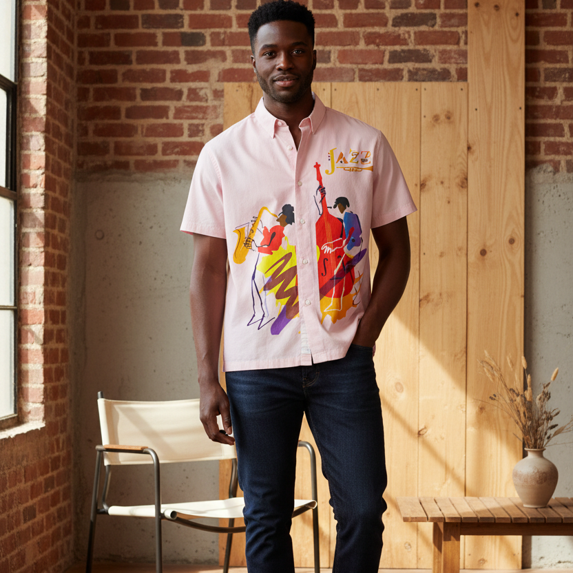 Jazz Musician Art Themed Unisex Boxy Short Sleeve Shirt