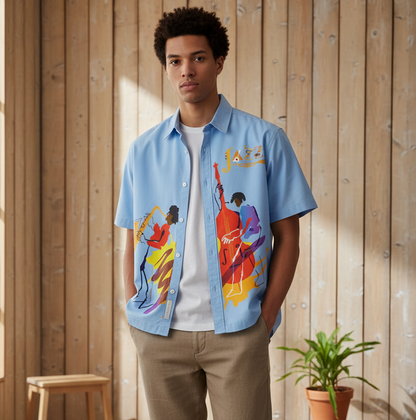 Jazz Musician Art Themed Unisex Boxy Short Sleeve Shirt