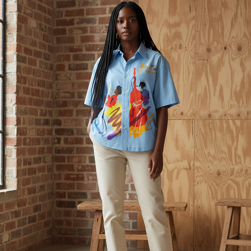 Jazz Musician Art Themed Unisex Boxy Short Sleeve Shirt