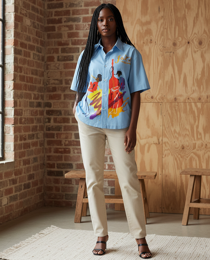 Jazz Musician Art Themed Unisex Boxy Short Sleeve Shirt