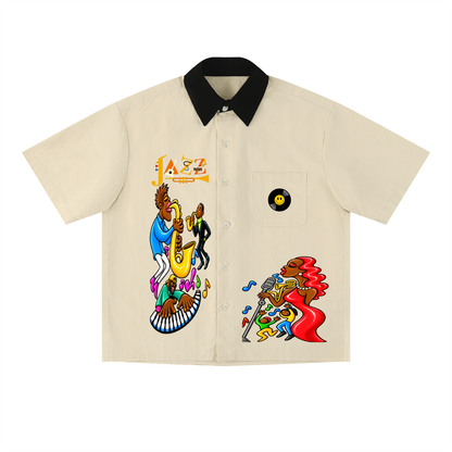 Jazz Band and Singer Graphic Unisex Color Block Short Sleeve Shirt