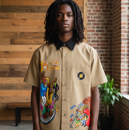 Jazz Band and Singer Graphic Unisex Color Block Short Sleeve Shirt