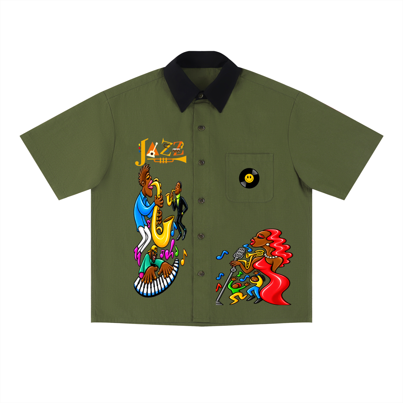 Jazz Band and Singer Graphic Unisex Color Block Short Sleeve Shirt