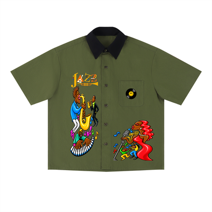 Jazz Band and Singer Graphic Unisex Color Block Short Sleeve Shirt