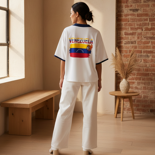 Venezuela Flag Themed Unisex Collared Piping Boxy Soccer Jersey