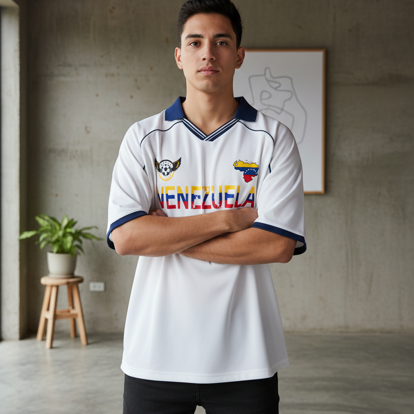 Venezuela Flag Themed Unisex Collared Piping Boxy Soccer Jersey