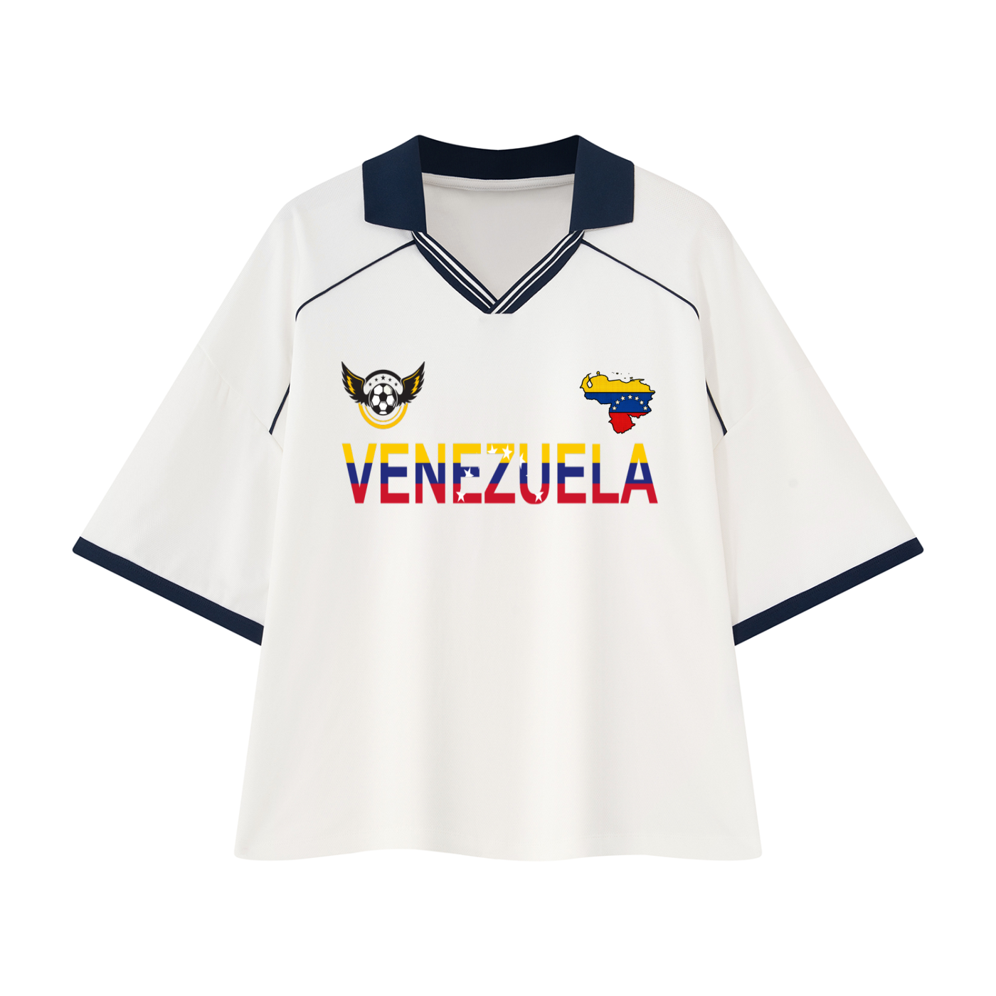 Venezuela Flag Themed Unisex Collared Piping Boxy Soccer Jersey