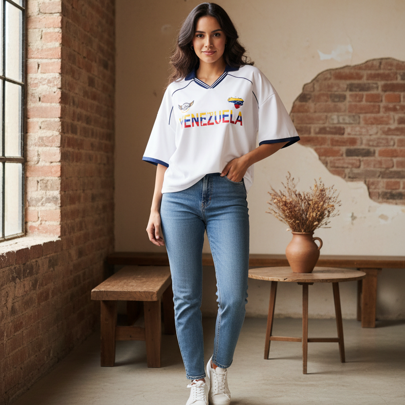 Venezuela Flag Themed Unisex Collared Piping Boxy Soccer Jersey