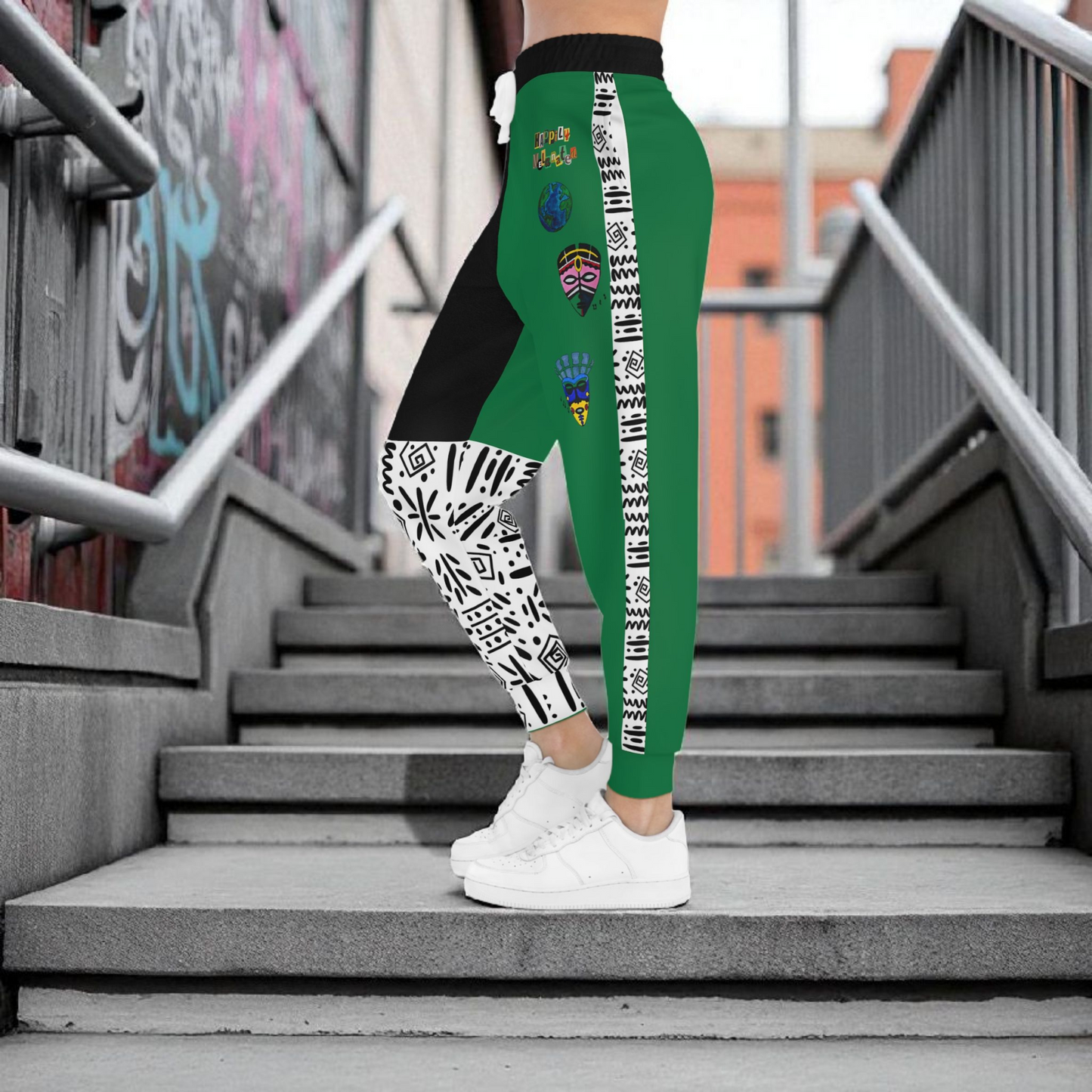 Handcrafted Afro Music Cartoon Art Athletic Joggers, Unisex Sweatpants