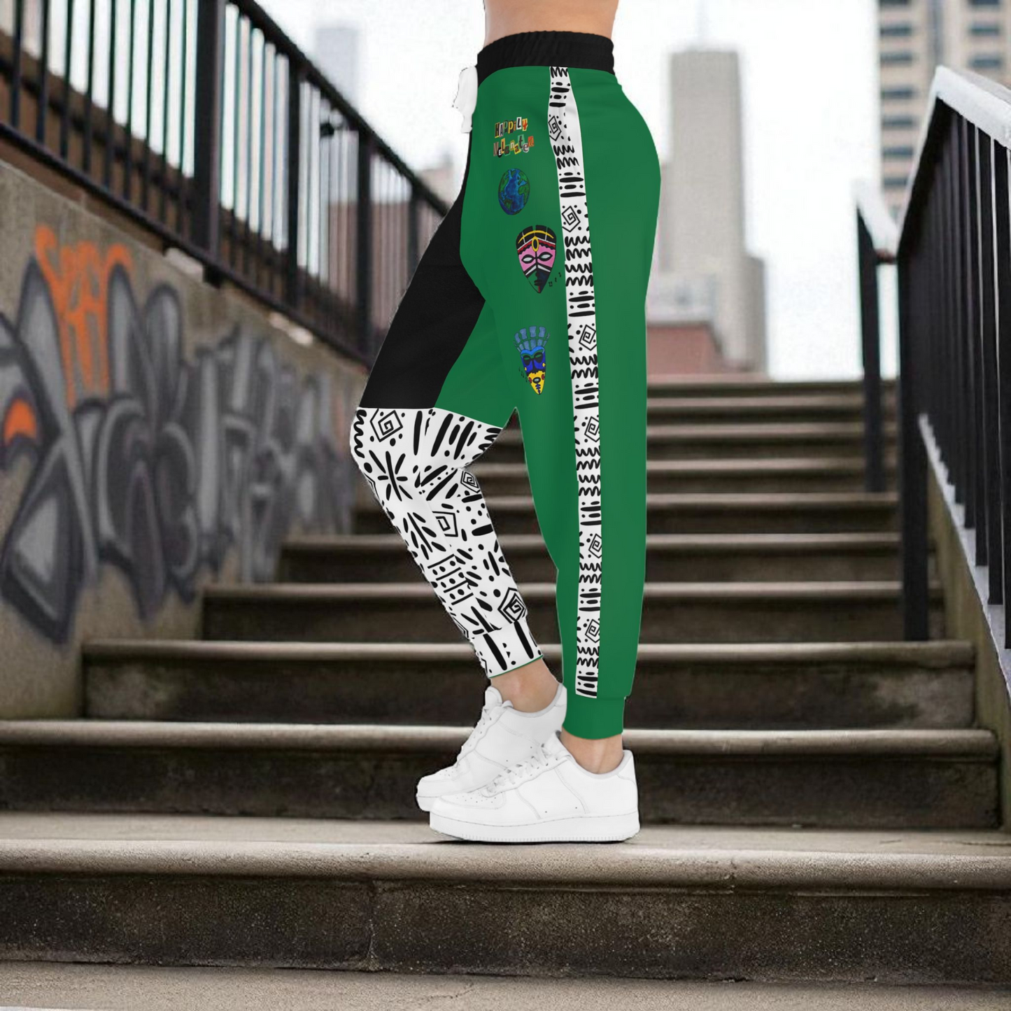 Handcrafted Afro Music Cartoon Art Athletic Joggers, Unisex Sweatpants