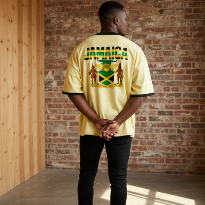 Jamaica Flag ThemedUnisex Collared Piping Boxy Soccer Jersey