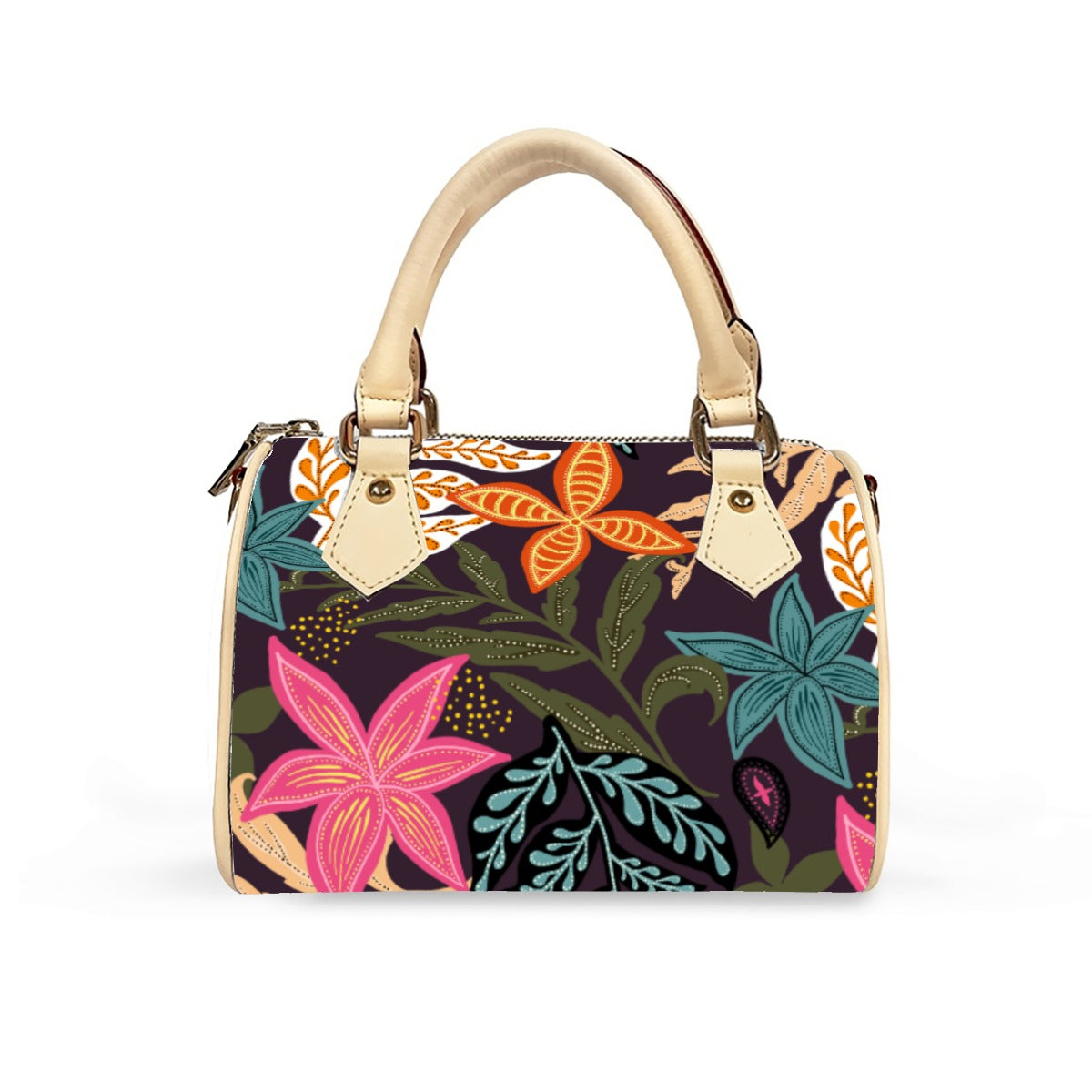 Botanical Floral Classic Barrel-Shaped PU Leather Handbag