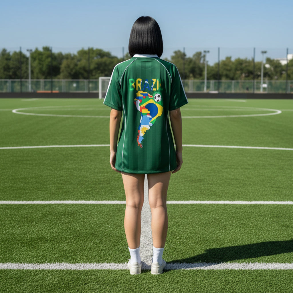 Brazil Flag Themed Graphic Shadow Stripe Collared Soccer Unisex Jersey